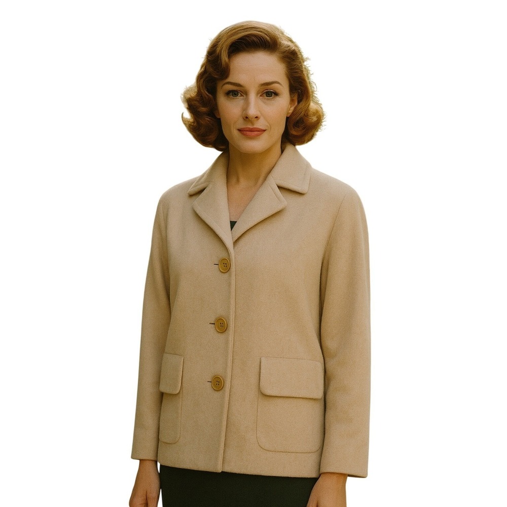 Vintage 1940's Einiger Tan Cashmere Pea Coat. Tailored by Vigna